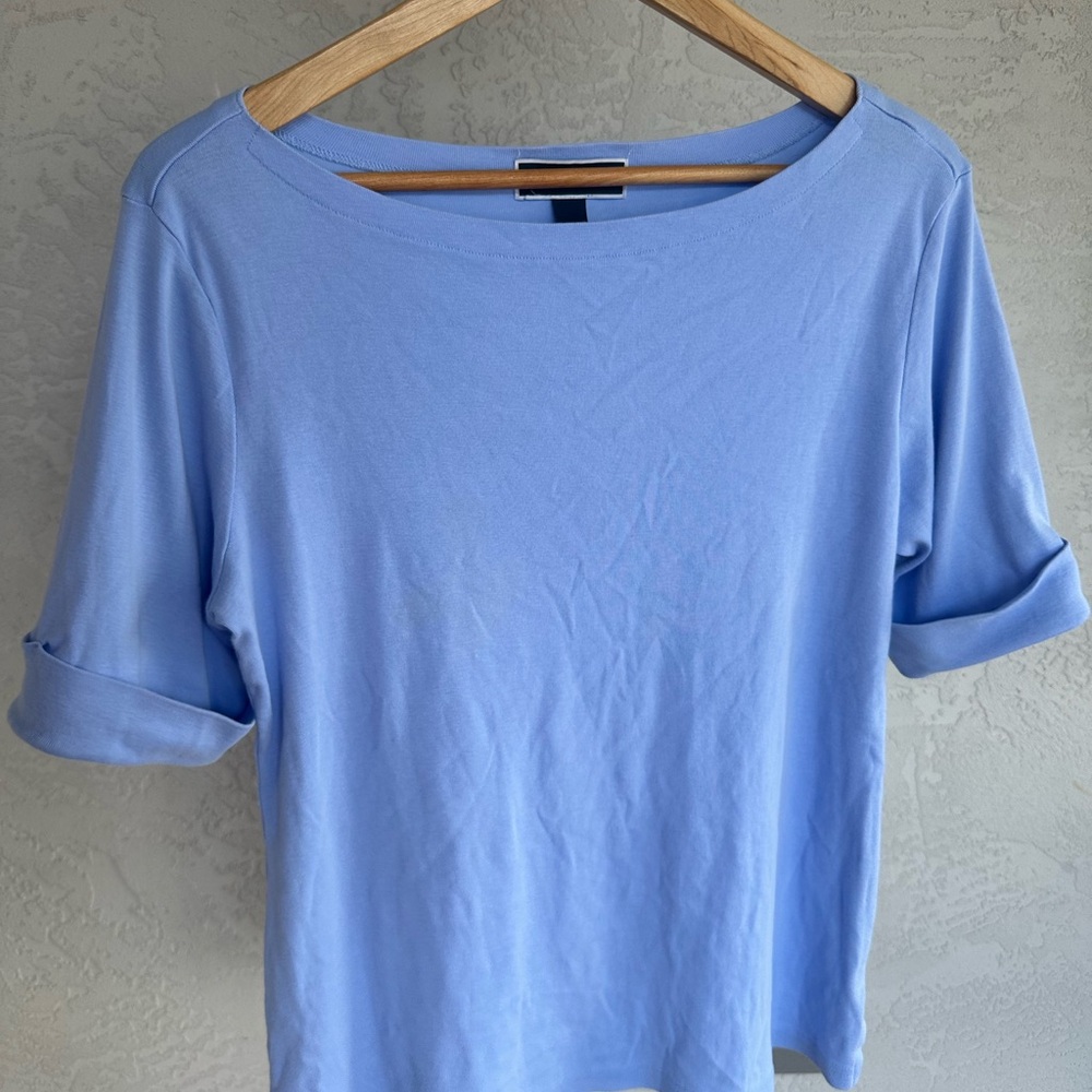 Karen Scott Blue 3/4 Sleeve Relaxed T-Shirt